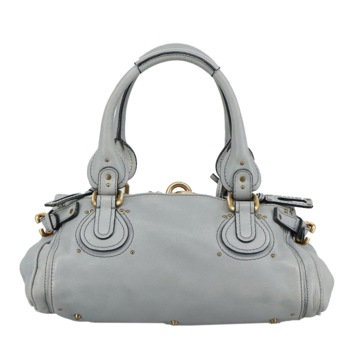 Chloe Paddington Hand Bag Leather Gray Gold Silver am7475