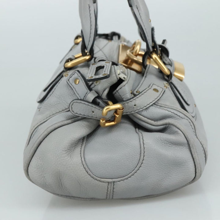 Chloe Paddington Hand Bag Leather Gray Gold Silver am7475
