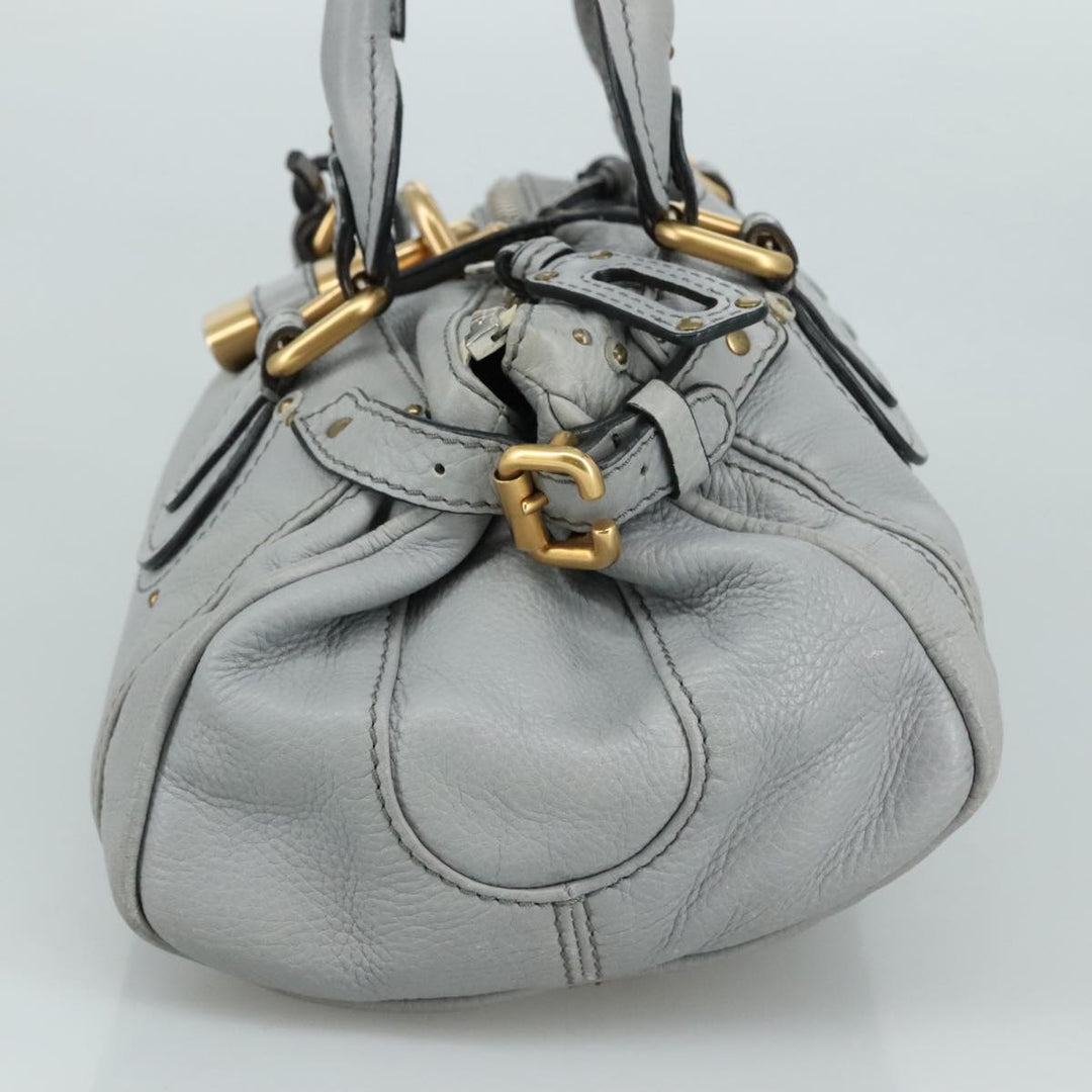 Chloe Paddington Hand Bag Leather Gray Gold Silver am7475