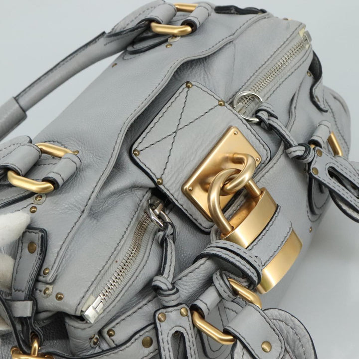 Chloe Paddington Hand Bag Leather Gray Gold Silver am7475