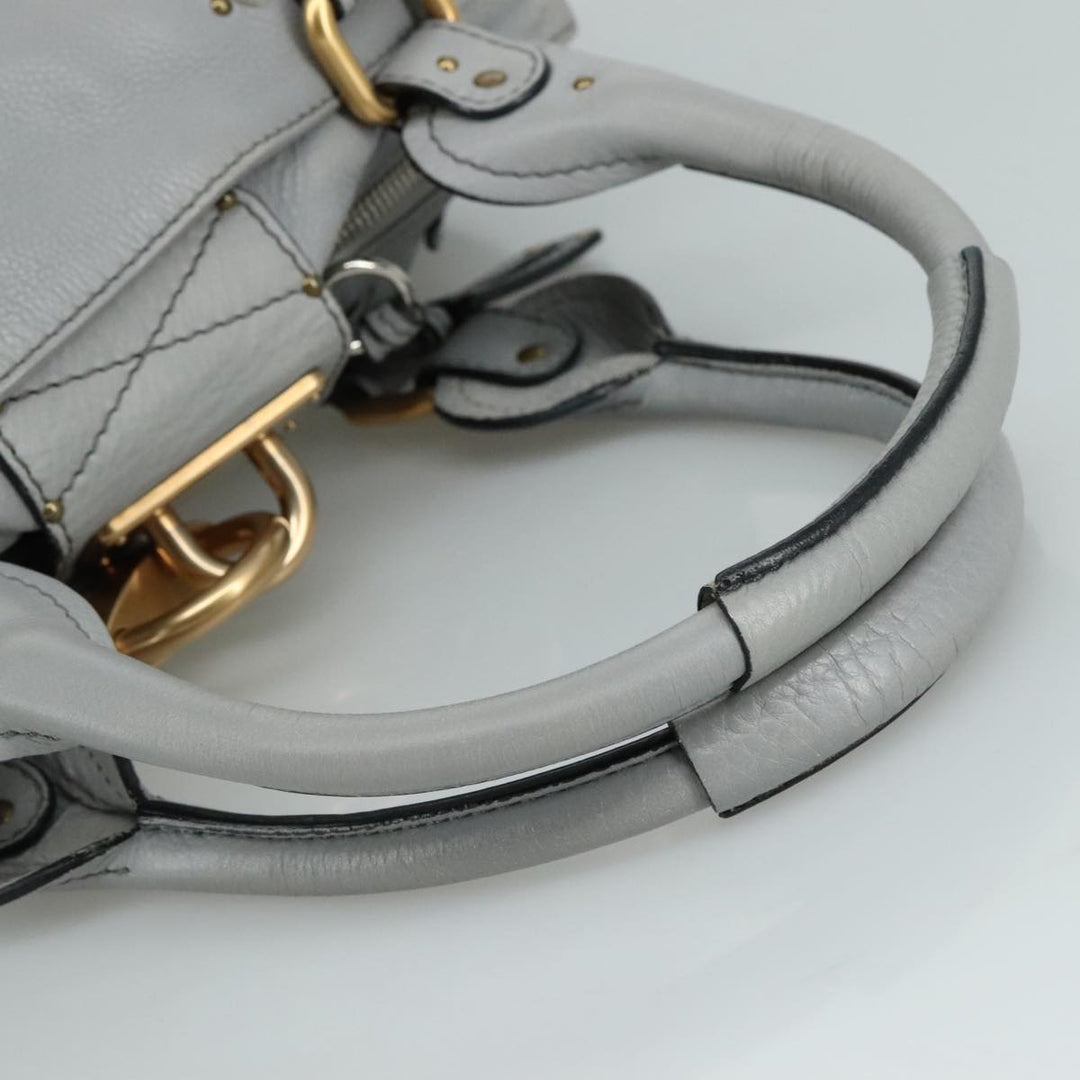 Chloe Paddington Hand Bag Leather Gray Gold Silver am7475