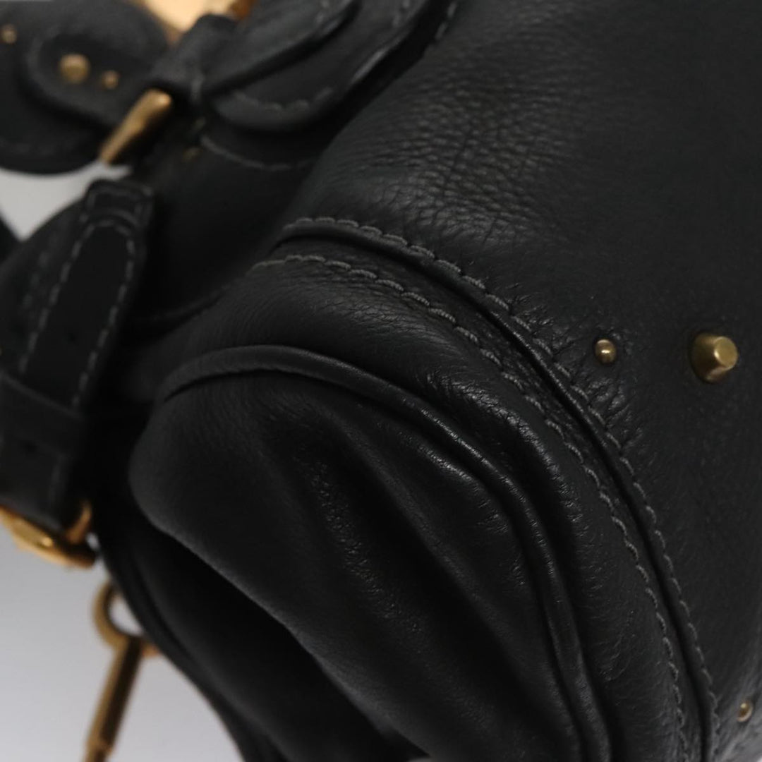 Chloe Paddington Hand Bag Leather Black Gold Silver am7478