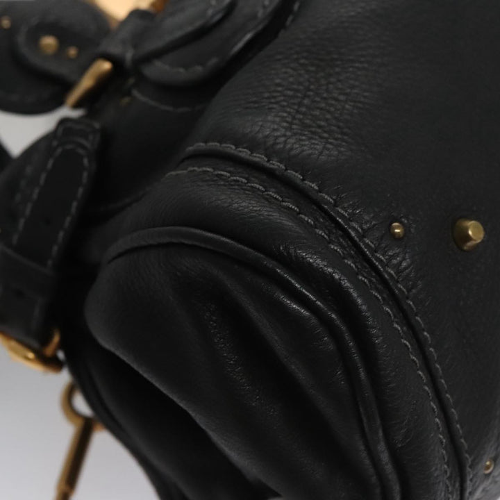 Chloe Paddington Hand Bag Leather Black Gold Silver am7478