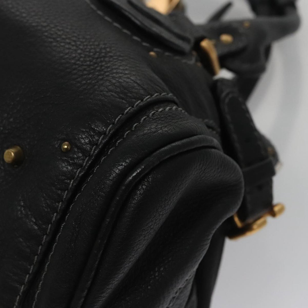 Chloe Paddington Hand Bag Leather Black Gold Silver am7478