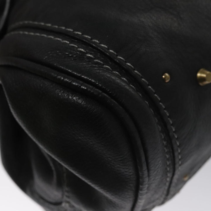 Chloe Paddington Hand Bag Leather Black Gold Silver am7478
