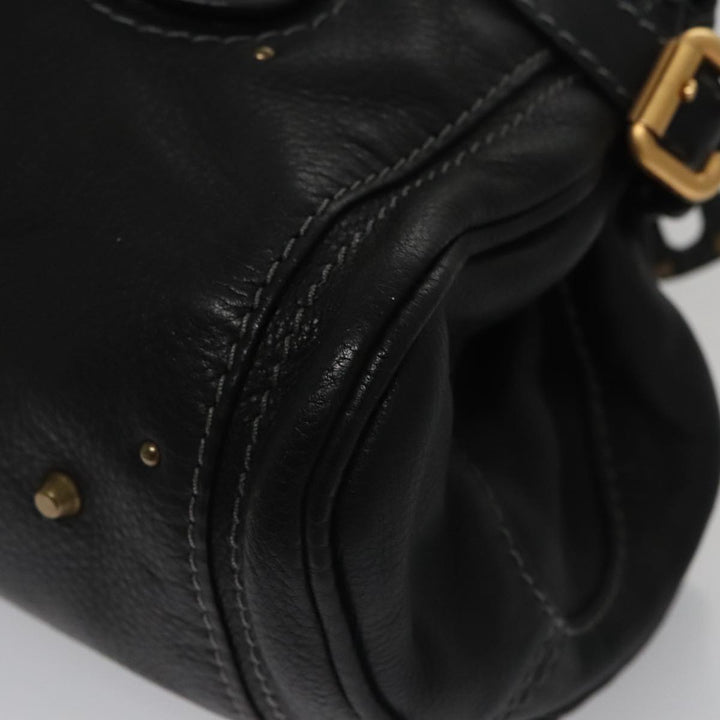 Chloe Paddington Hand Bag Leather Black Gold Silver am7478