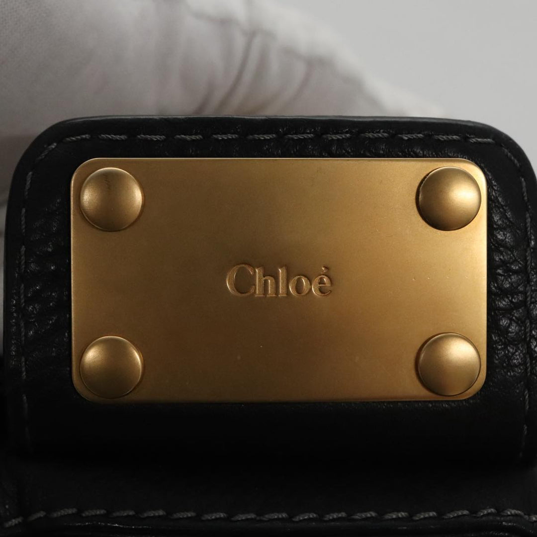 Chloe Paddington Hand Bag Leather Black Gold Silver am7478