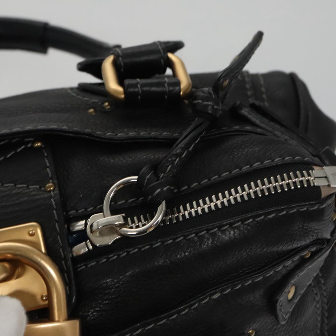 Chloe Paddington Hand Bag Leather Black Gold Silver am7478