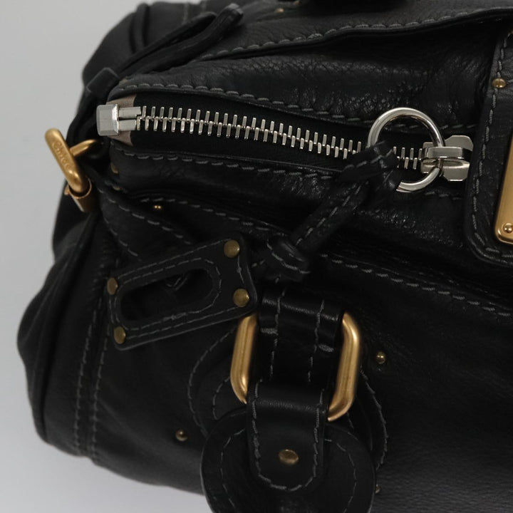 Chloe Paddington Hand Bag Leather Black Gold Silver am7478