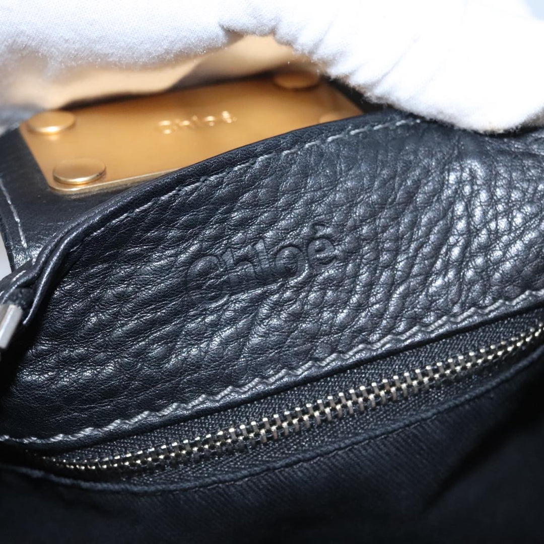 Chloe Paddington Hand Bag Leather Black Gold Silver am7478