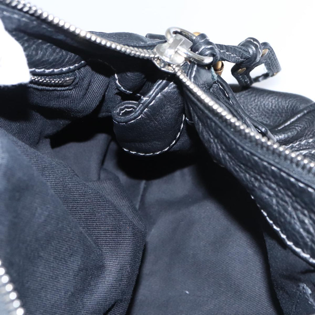 Chloe Paddington Hand Bag Leather Black Gold Silver am7478