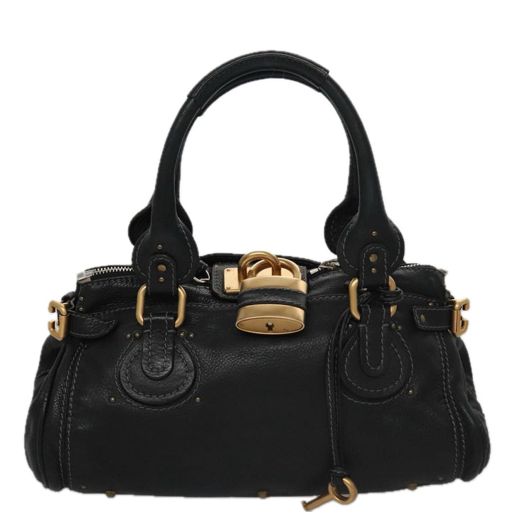 Chloe Paddington Hand Bag Leather Black Gold Silver am7478