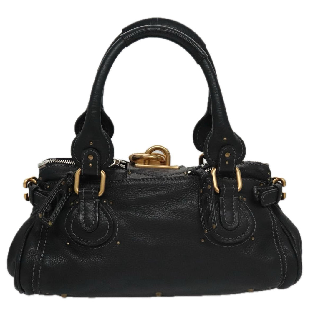 Chloe Paddington Hand Bag Leather Black Gold Silver am7478