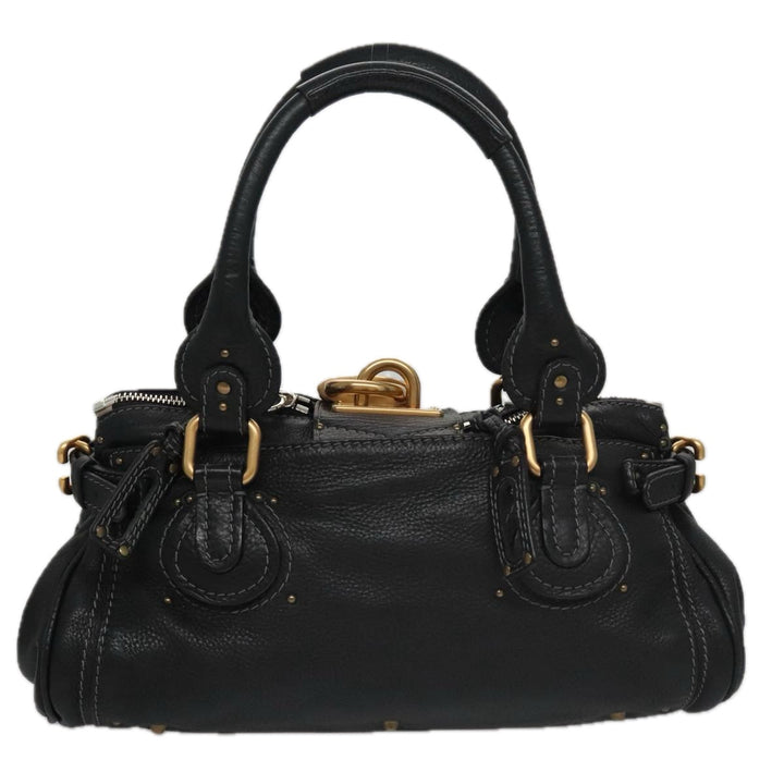 Chloe Paddington Hand Bag Leather Black Gold Silver am7478