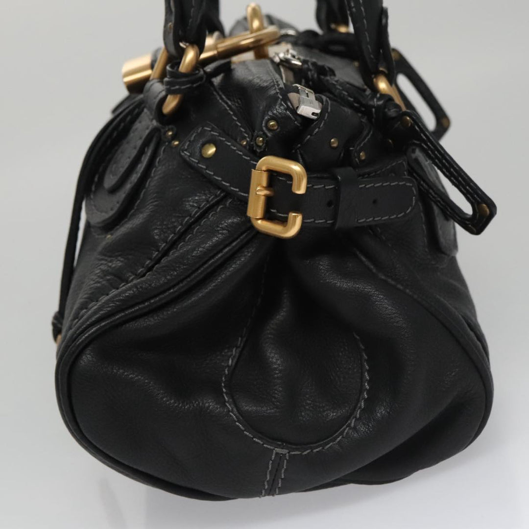 Chloe Paddington Hand Bag Leather Black Gold Silver am7478
