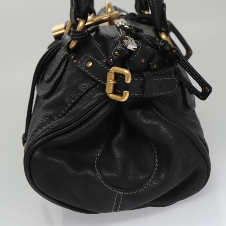 Chloe Paddington Hand Bag Leather Black Gold Silver am7478