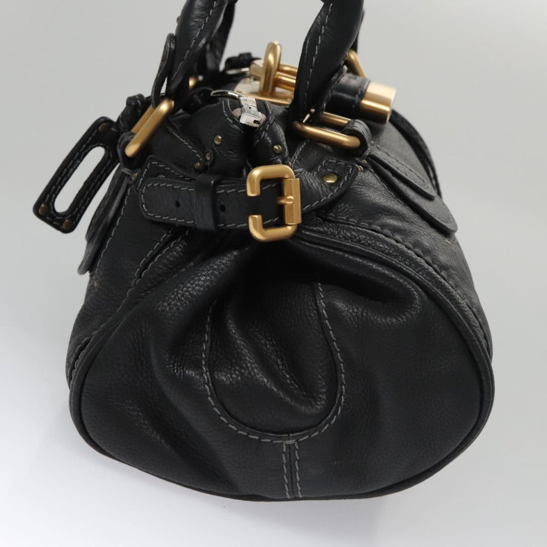 Chloe Paddington Hand Bag Leather Black Gold Silver am7478