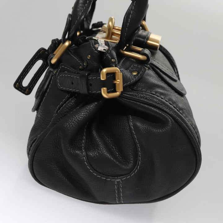 Chloe Paddington Hand Bag Leather Black Gold Silver am7478