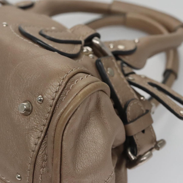 Chloe Paddington Mini Hand Bag Leather Gold Tone Silver am7479