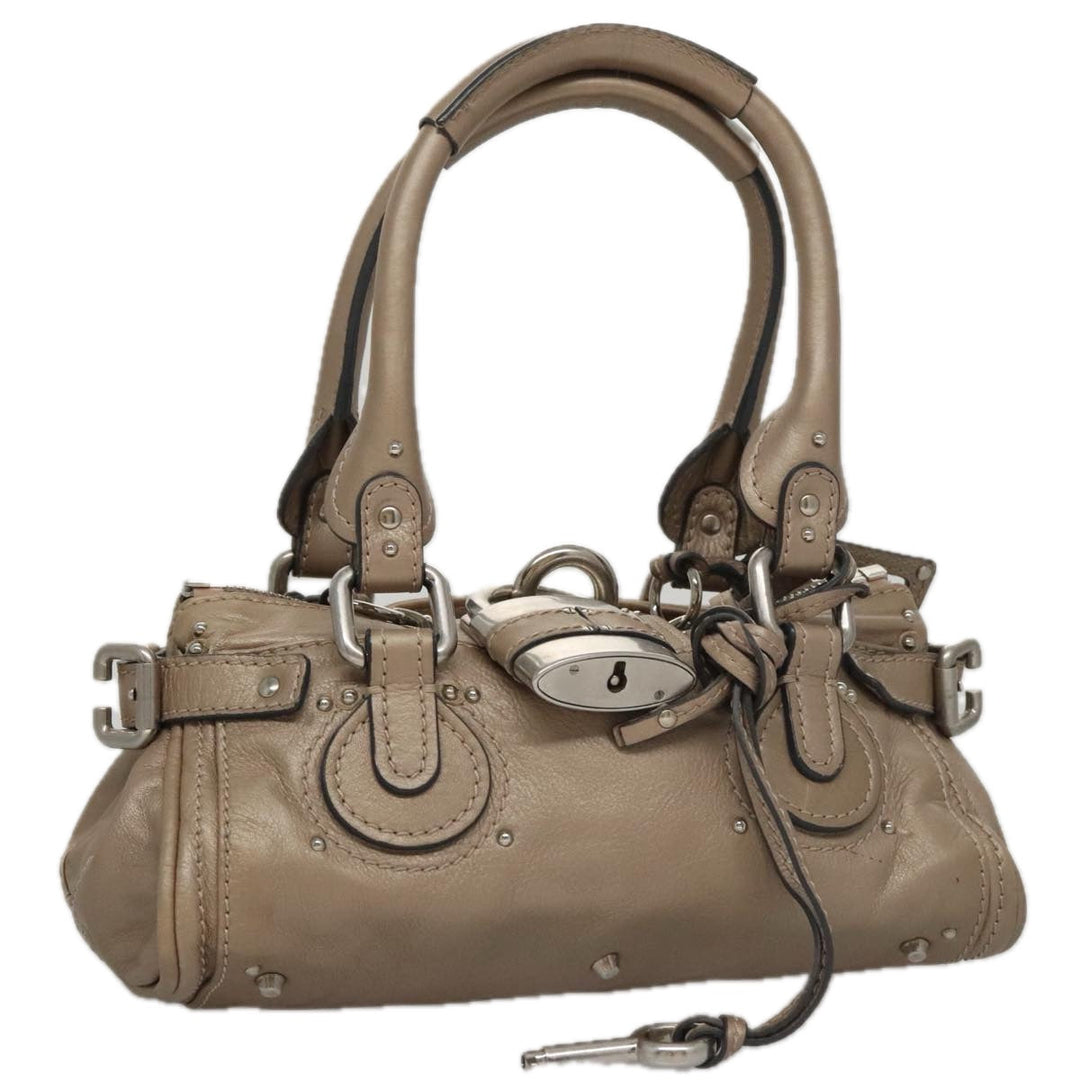 Chloe Paddington Mini Hand Bag Leather Gold Tone Silver am7479