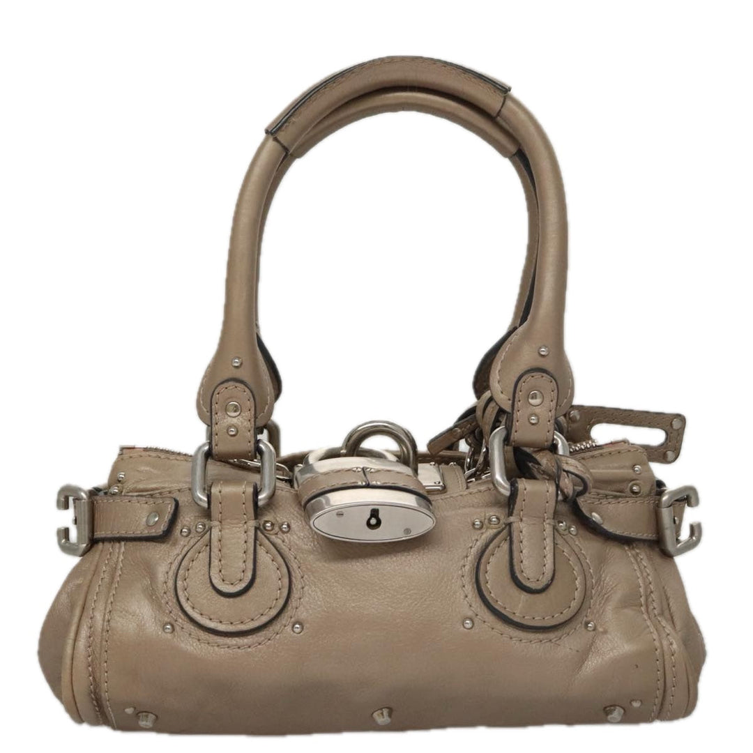 Chloe Paddington Mini Hand Bag Leather Gold Tone Silver am7479