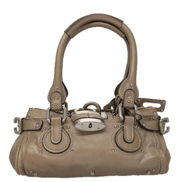 Chloe Paddington Mini Hand Bag Leather Gold Tone Silver am7479