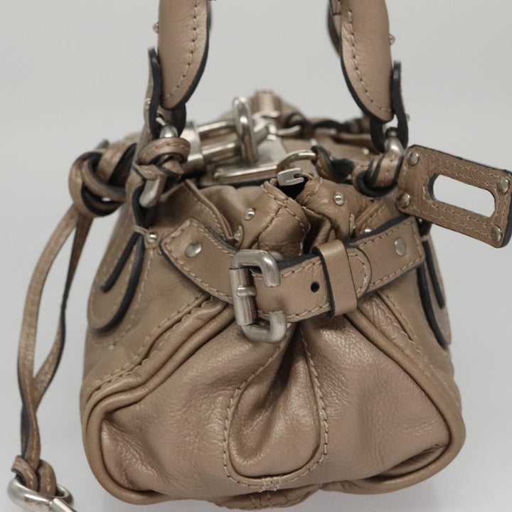 Chloe Paddington Mini Hand Bag Leather Gold Tone Silver am7479