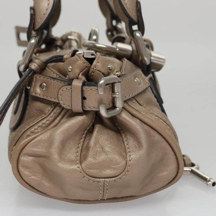 Chloe Paddington Mini Hand Bag Leather Gold Tone Silver am7479