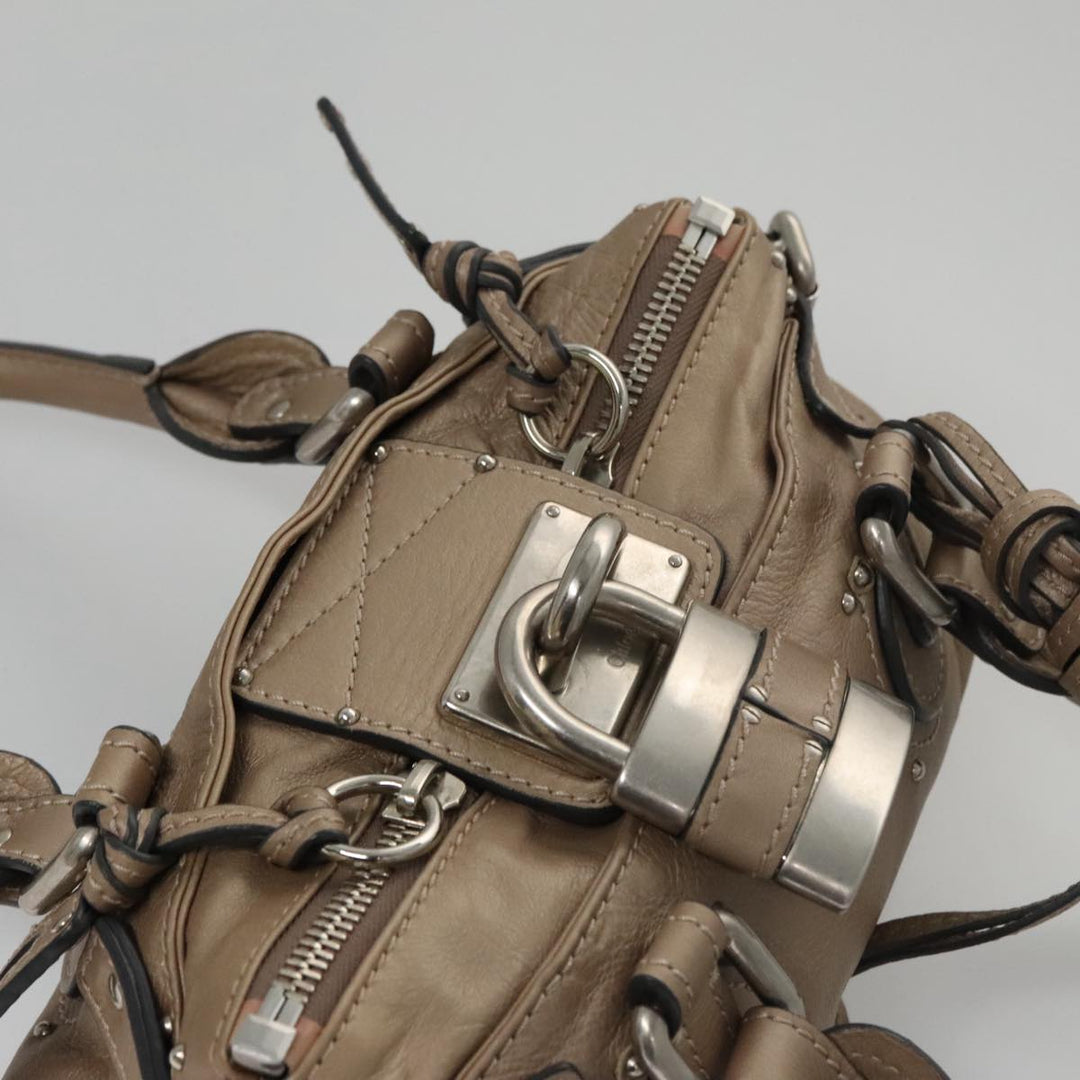 Chloe Paddington Mini Hand Bag Leather Gold Tone Silver am7479