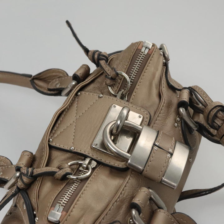 Chloe Paddington Mini Hand Bag Leather Gold Tone Silver am7479