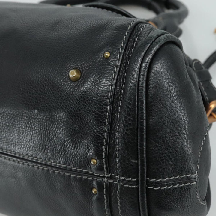 Chloe Paddington Hand Bag Leather Black Gold Silver am7481
