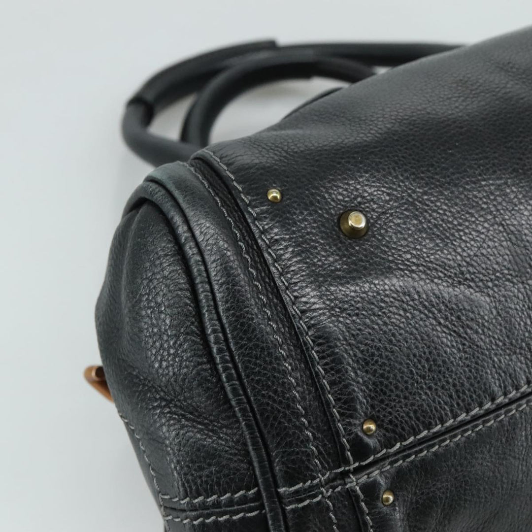 Chloe Paddington Hand Bag Leather Black Gold Silver am7481