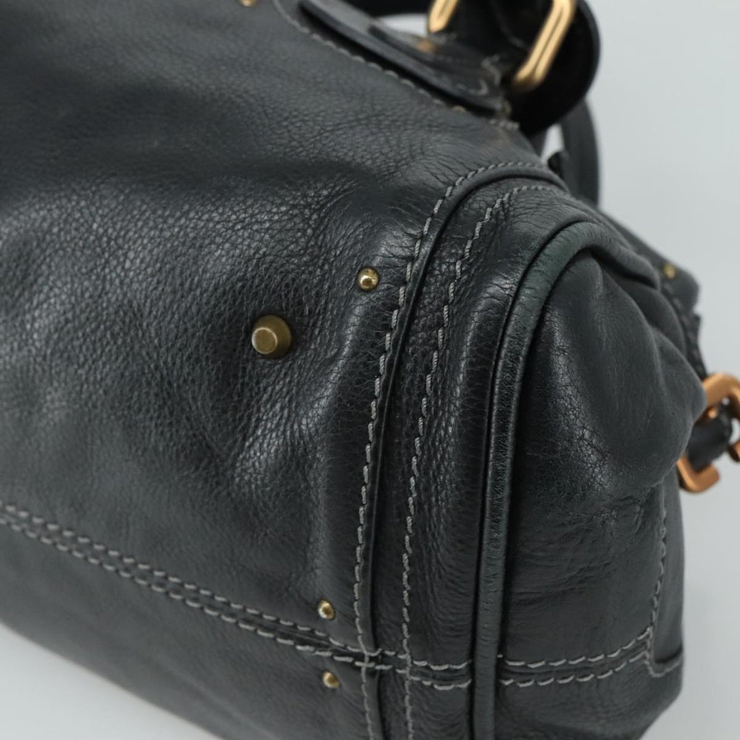 Chloe Paddington Hand Bag Leather Black Gold Silver am7481