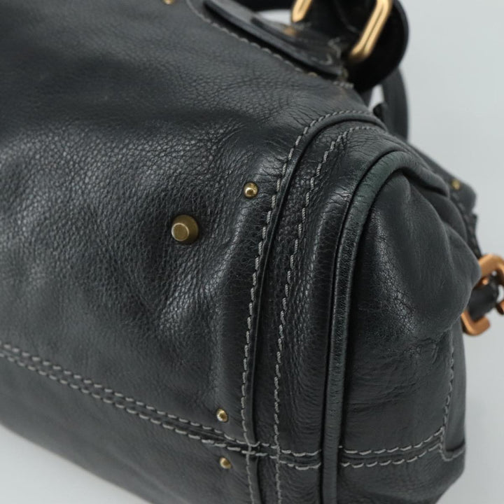 Chloe Paddington Hand Bag Leather Black Gold Silver am7481