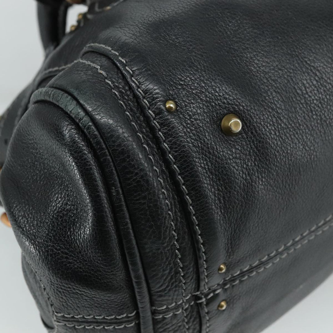 Chloe Paddington Hand Bag Leather Black Gold Silver am7481