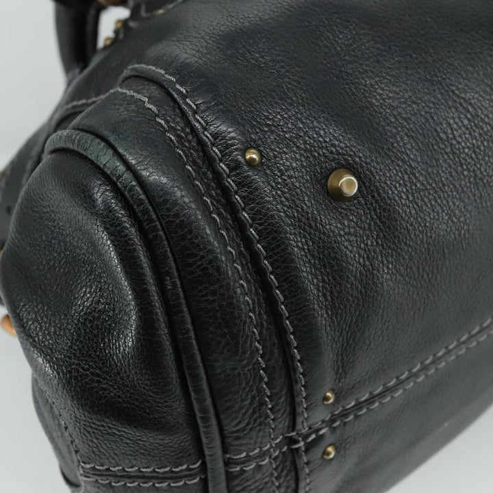 Chloe Paddington Hand Bag Leather Black Gold Silver am7481