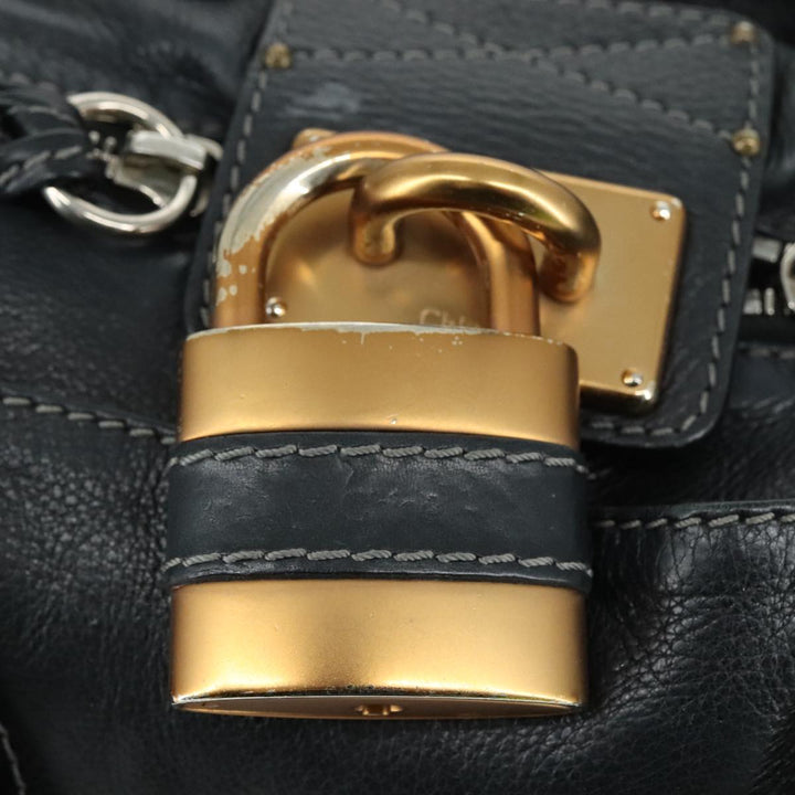 Chloe Paddington Hand Bag Leather Black Gold Silver am7481