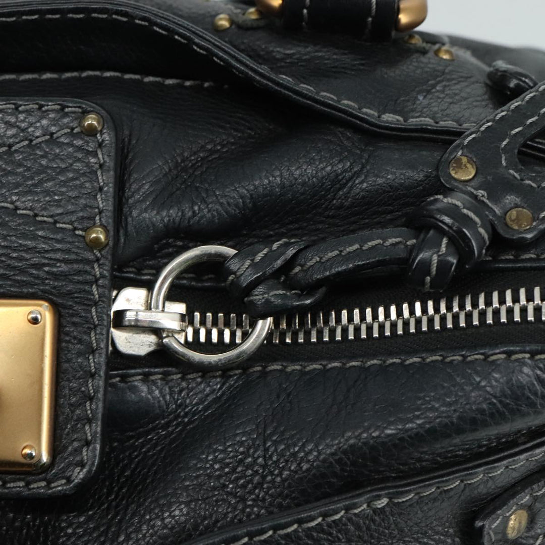 Chloe Paddington Hand Bag Leather Black Gold Silver am7481