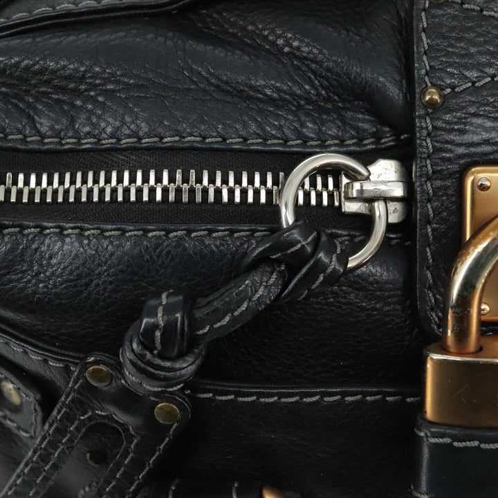 Chloe Paddington Hand Bag Leather Black Gold Silver am7481