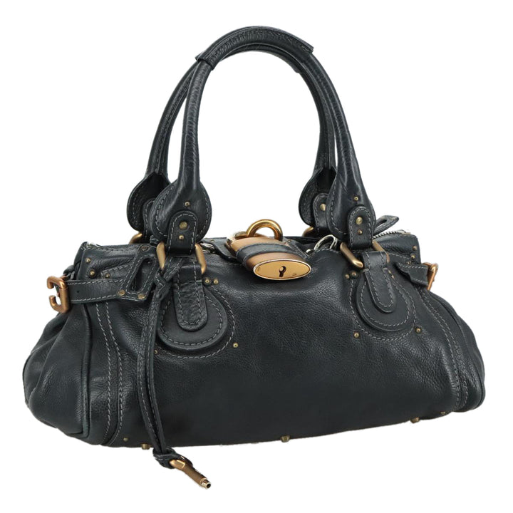 Chloe Paddington Hand Bag Leather Black Gold Silver am7481