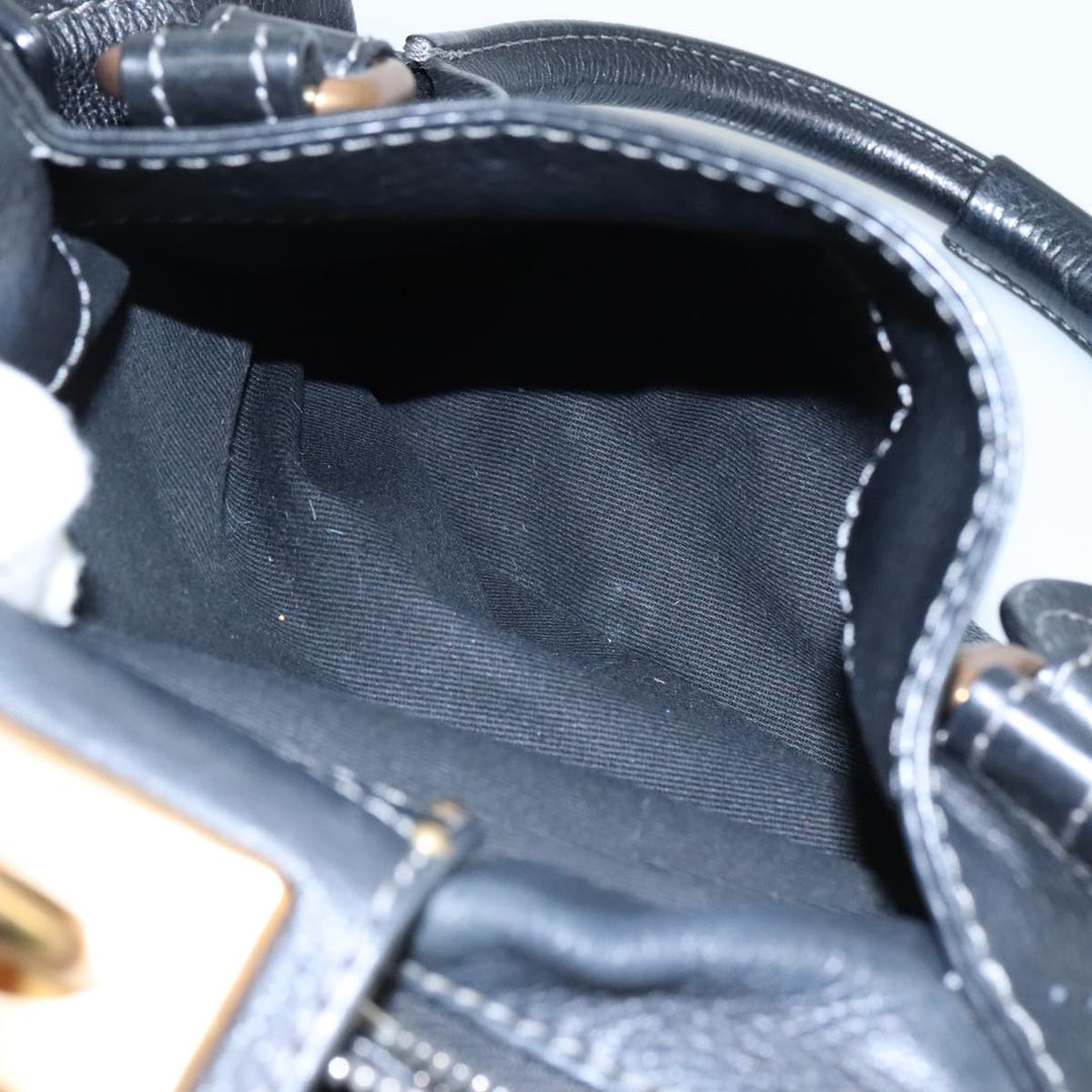 Chloe Paddington Hand Bag Leather Black Gold Silver am7481