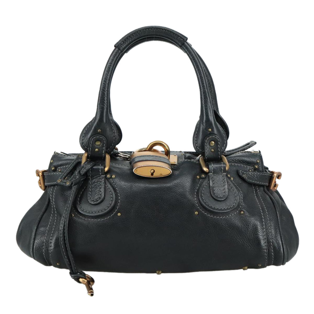 Chloe Paddington Hand Bag Leather Black Gold Silver am7481