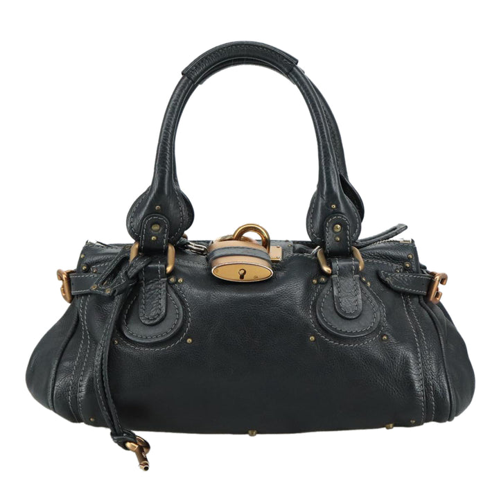 Chloe Paddington Hand Bag Leather Black Gold Silver am7481