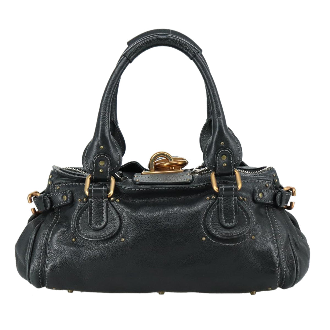 Chloe Paddington Hand Bag Leather Black Gold Silver am7481