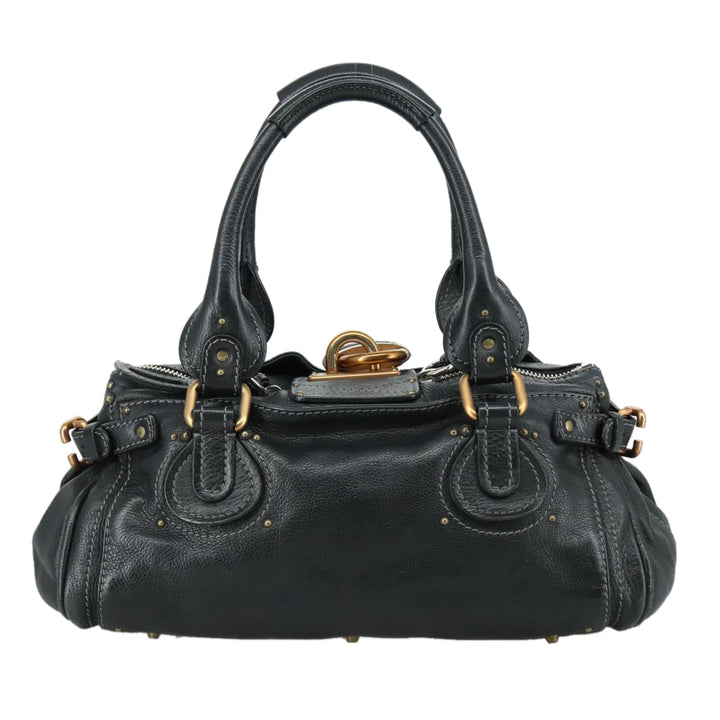 Chloe Paddington Hand Bag Leather Black Gold Silver am7481