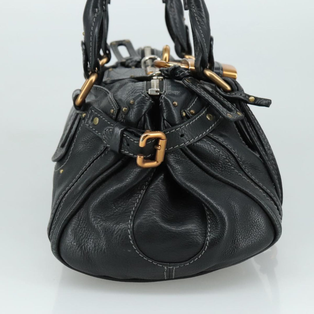 Chloe Paddington Hand Bag Leather Black Gold Silver am7481