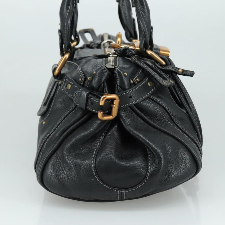 Chloe Paddington Hand Bag Leather Black Gold Silver am7481