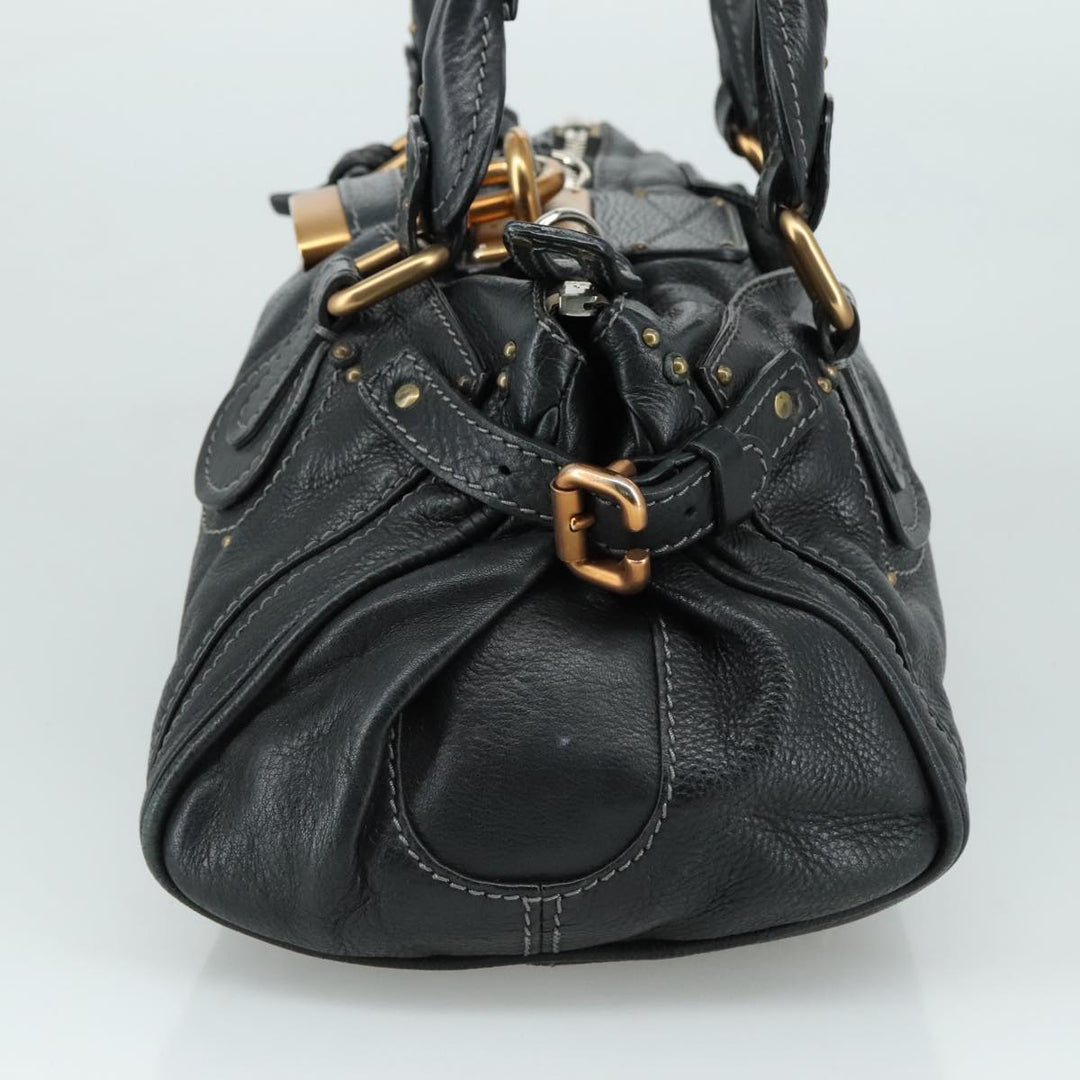 Chloe Paddington Hand Bag Leather Black Gold Silver am7481