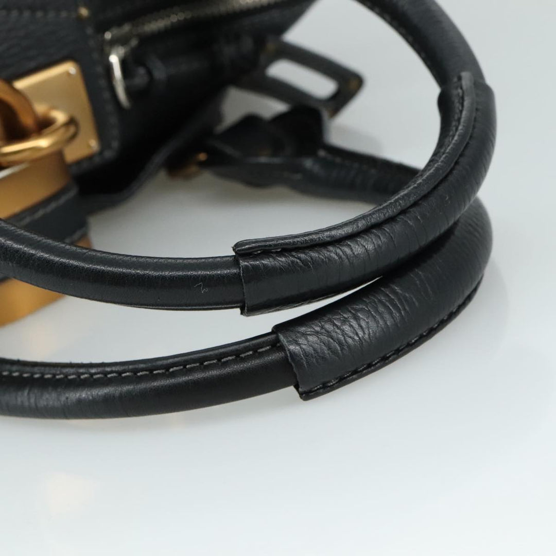 Chloe Paddington Hand Bag Leather Black Gold Silver am7481