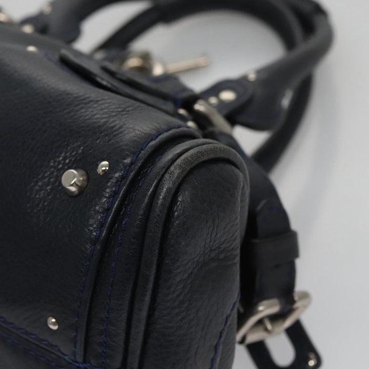 Chloe Paddington Mini Hand Bag Leather Navy Silver am7485